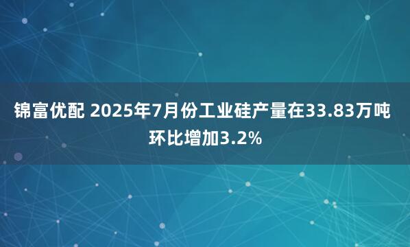 锦富优配 2025年7月份工业硅产量在33.83万吨 环比增加3.2%
